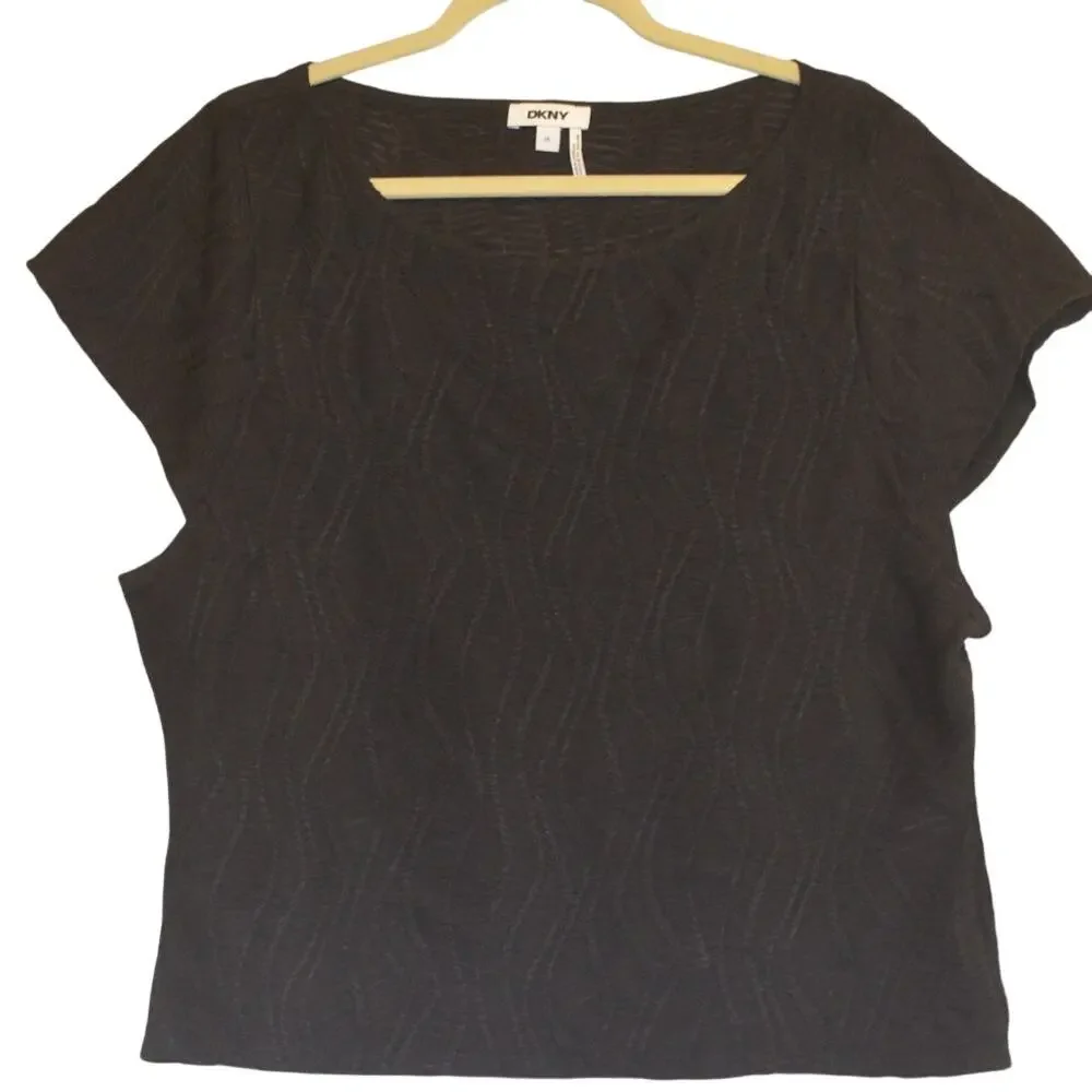 DKNY Women's Textured Boat-Neck Top in Black